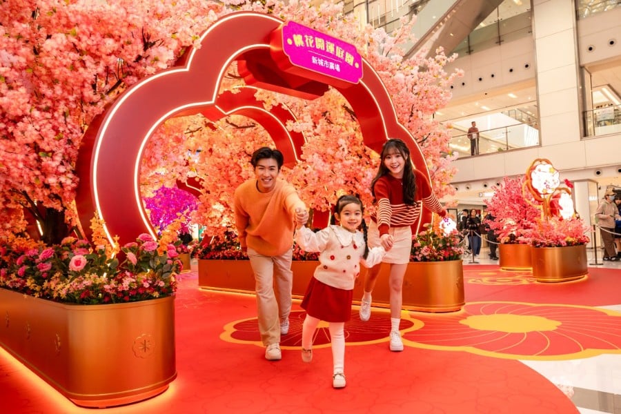 the peach blossom garden chinese new year display at new town plaza in sha tin
