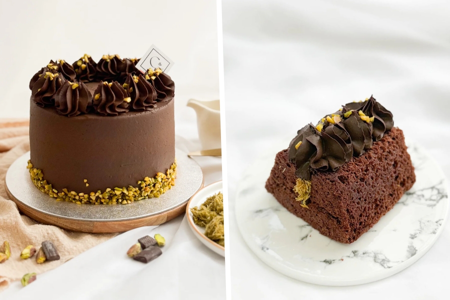 the cakery dubai chocolate cake slice